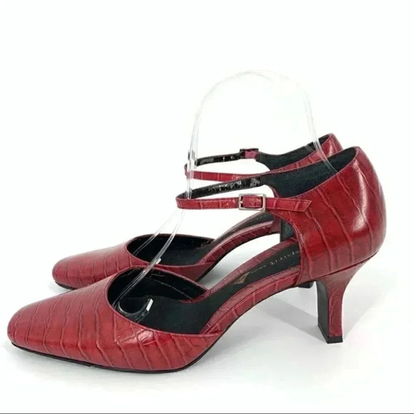 Easy spirit heels size 9.5 red leather tortoise print square toe vintage 90s - Picture 4 of 15